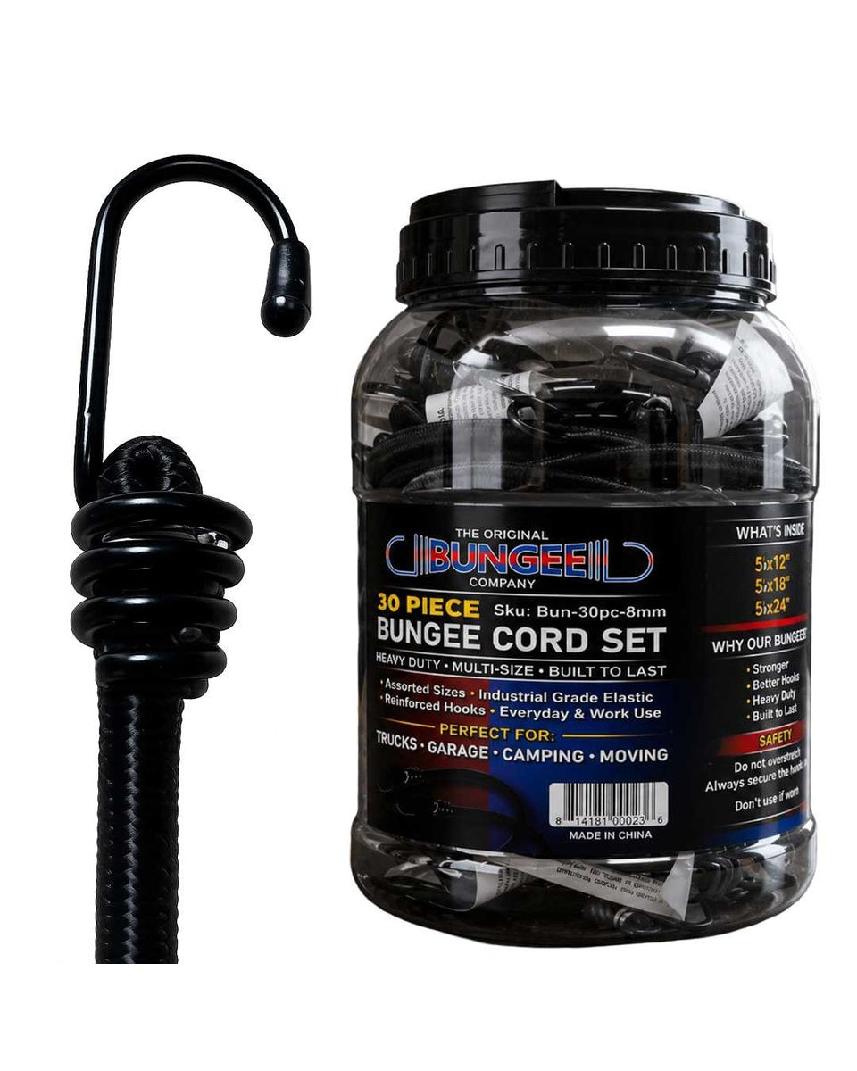 30-Piece Heavy-Duty 8mm Bungee Cord Assortment