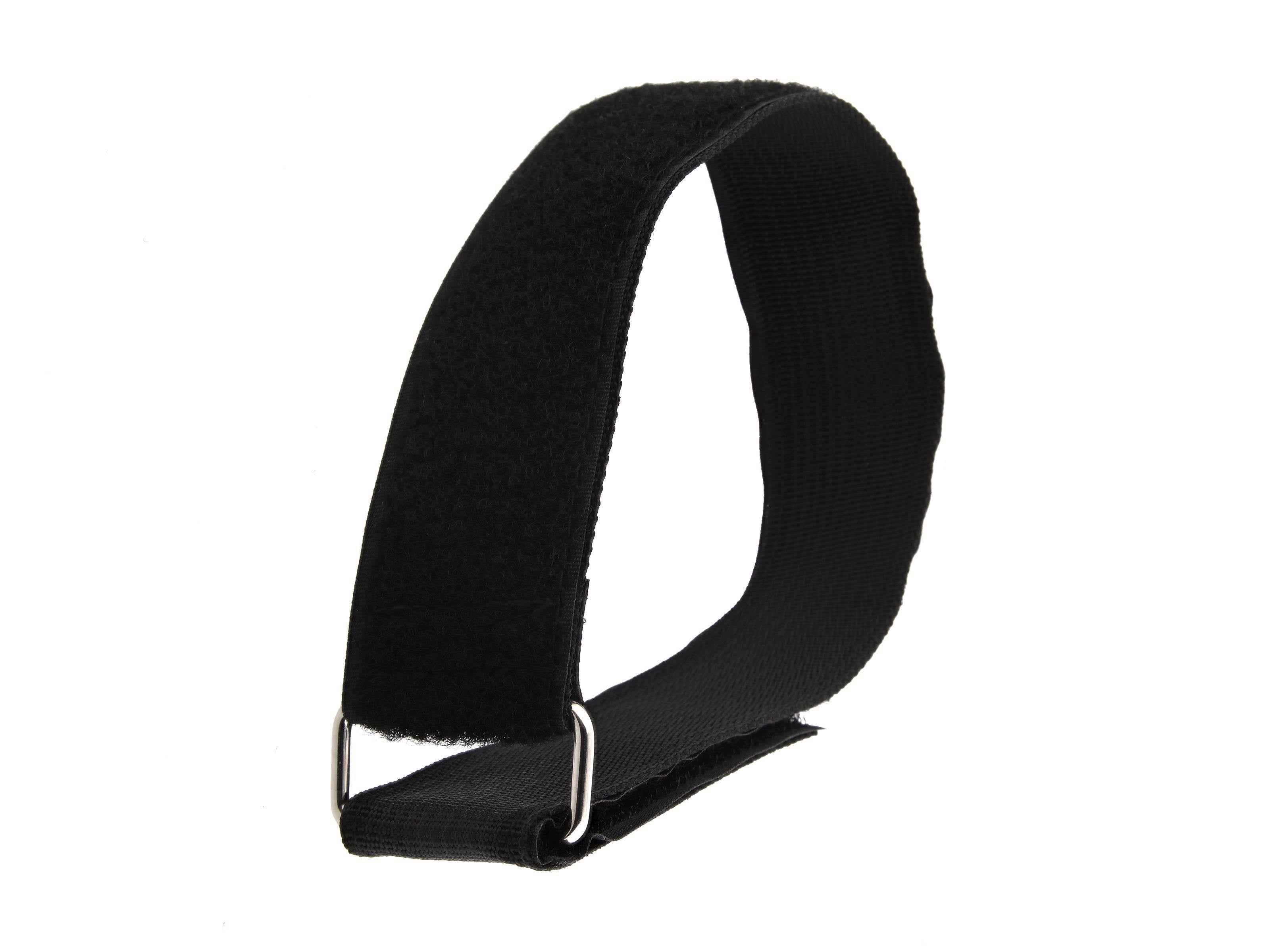 Black Velcro cinch strap with metal clasp and hook-and-loop band
