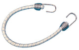 Light gray bungee cord assembly with silver hooks and coil spring connectors