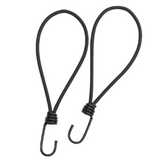 Pair of bungee cord loops with metal hooks, dark braided elastic