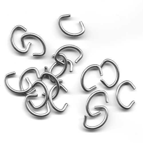 Metal hog rings, silver-toned U-shaped clips, set of 100 pcs